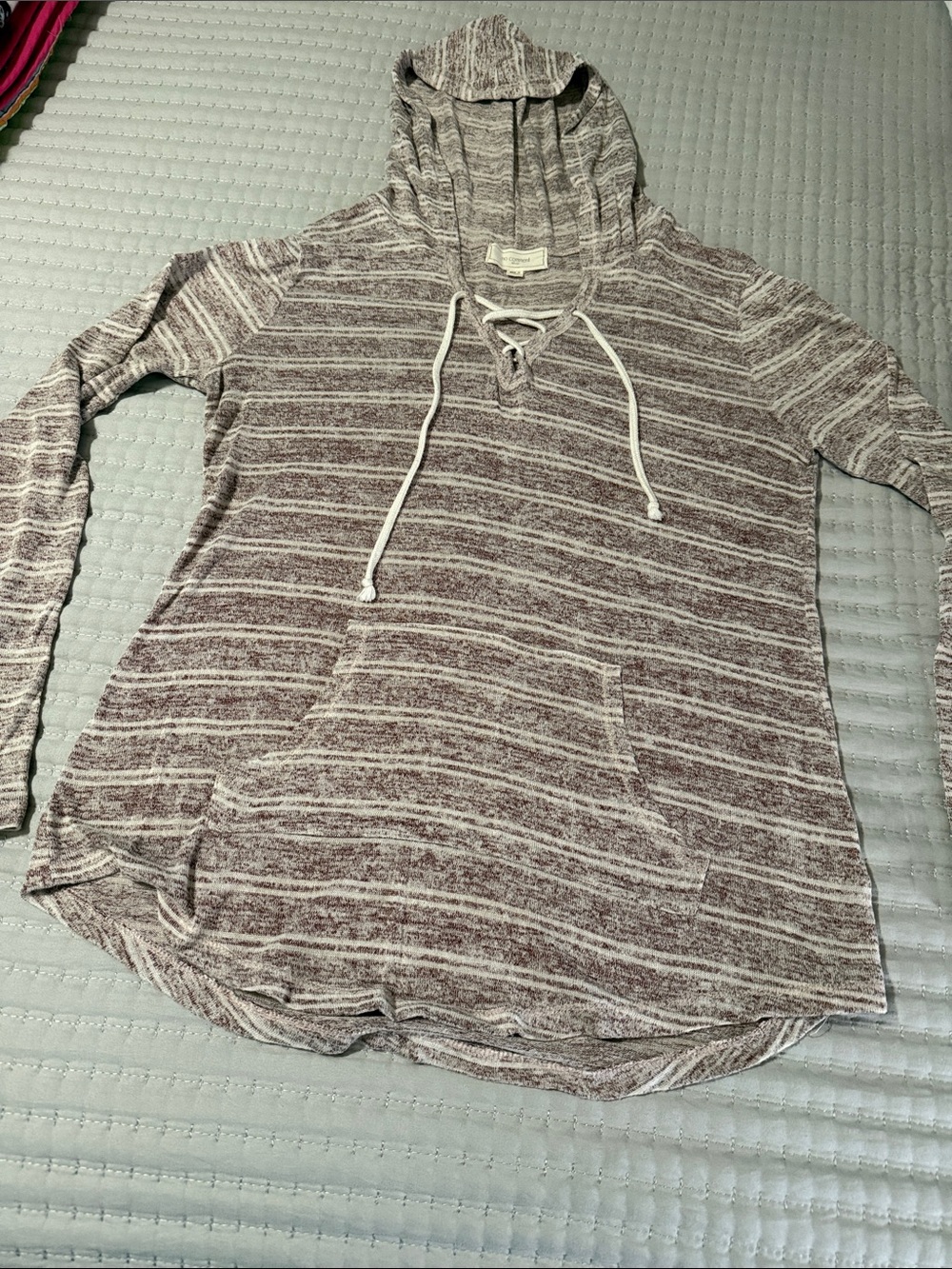 Striped Hooded Pullover Sweater - Heathered Mauve size large
